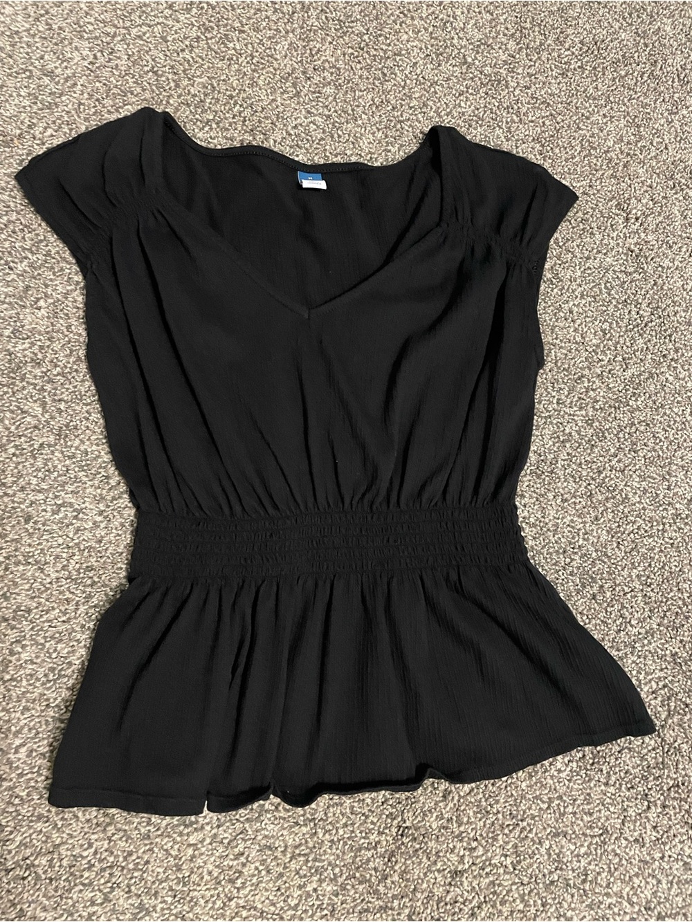 Old Navy Black V-Neck Smocked Waist Peplum Top